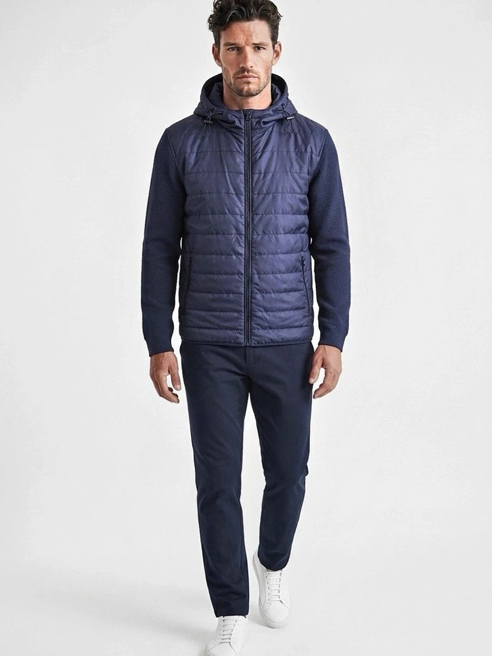 Vince Camuto Men’s Sz Large Navy Hooded Full Zip Puffer Jacket Reg Fit